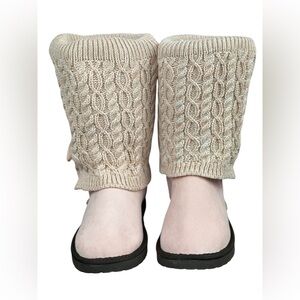 Muk Luks Janie Faux Fur Lined Sweater Boot Pink Blush Cushion Sole NEW Size 7